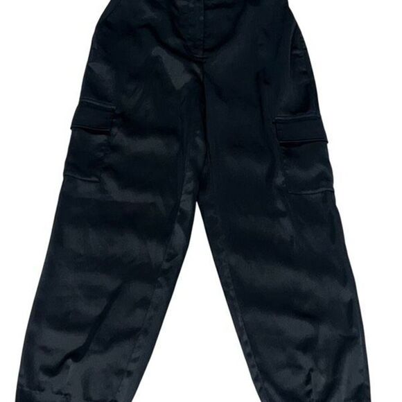 Nicole Miller Black Silky Wide Leg Cargo Pants Size Small - Picture 1 of 4